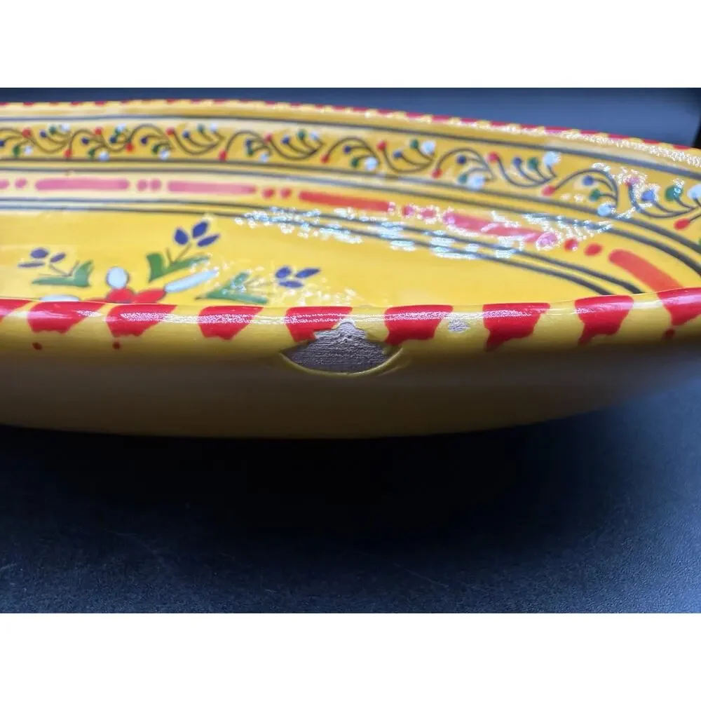Le Souk Tunisia Hand Painted Yellow Oval Serving Platter Floral Pottery 12”